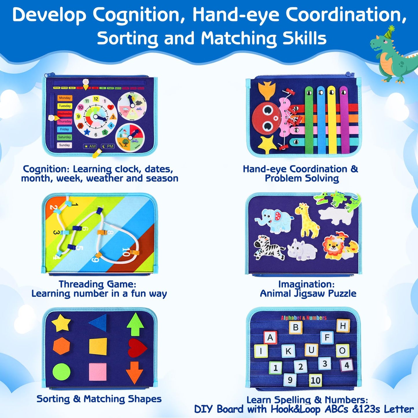 Tableau d'impression Montessori/Livre Silence 8 pages - Dinosaures
