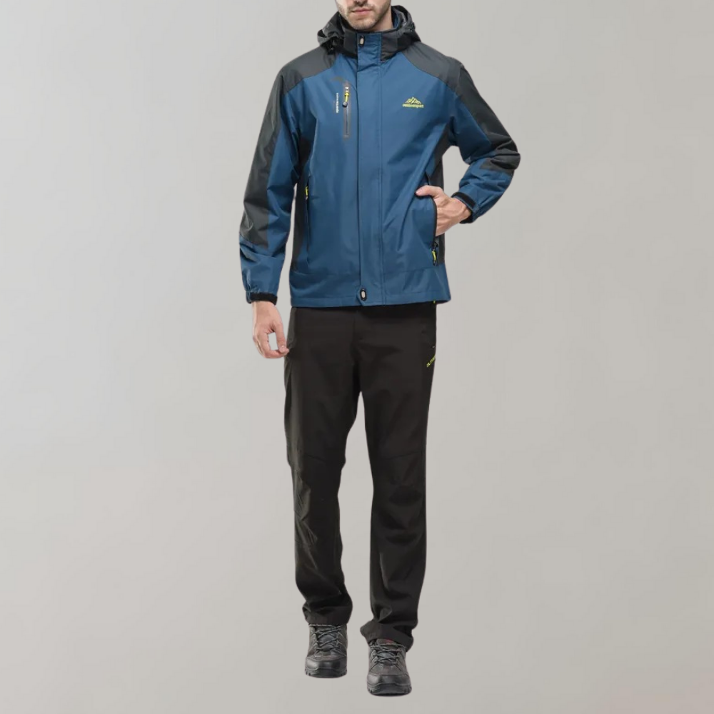 Veste softshell homme pour activités de plein air avec capuche, membrane coupe-vent et traitement déperlant