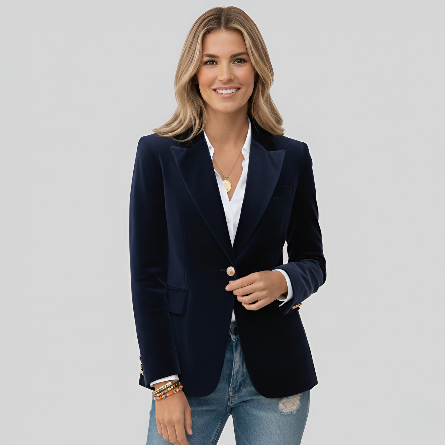 Elegante blazer de terciopelo para mujer con un botón