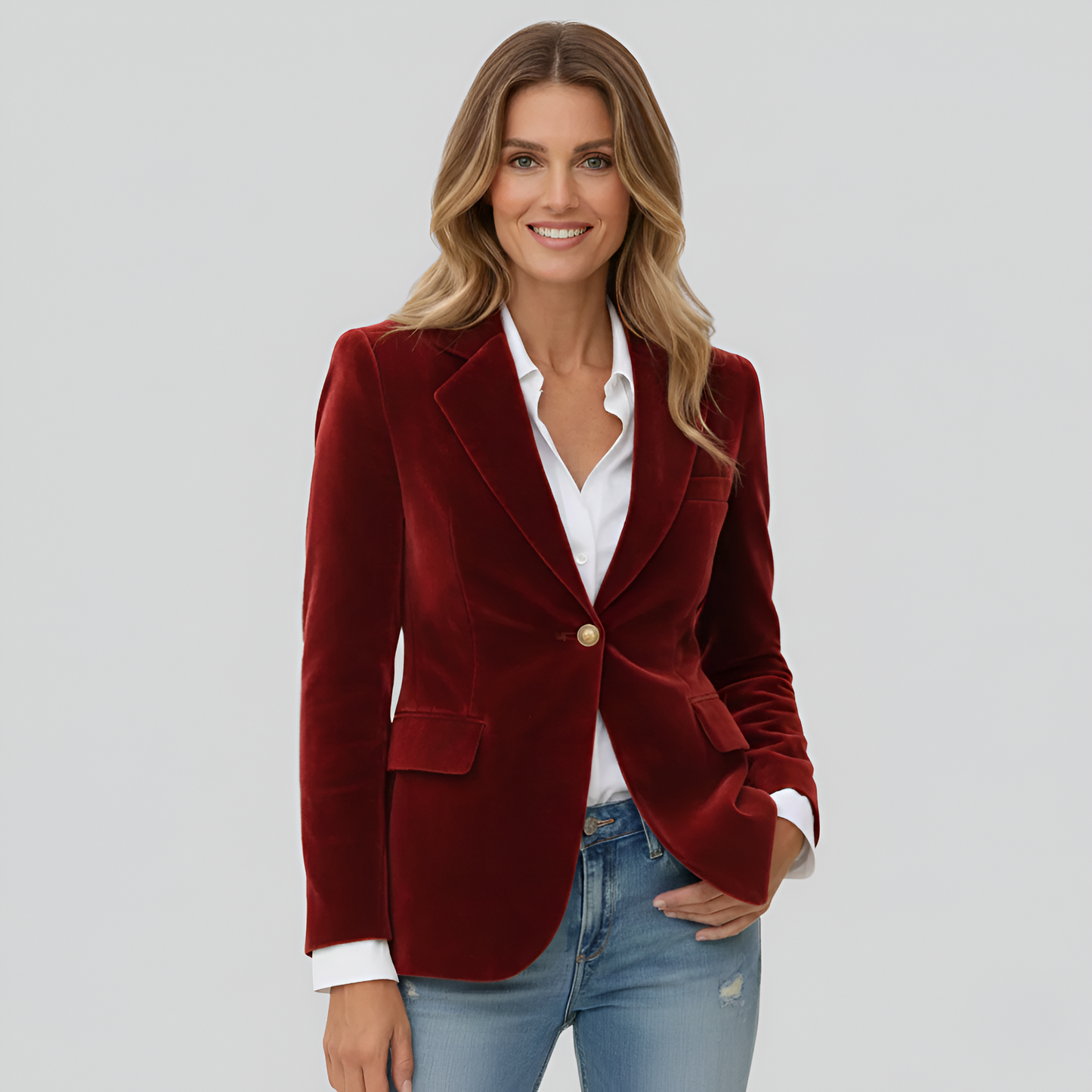 Elegante blazer de terciopelo para mujer con un botón