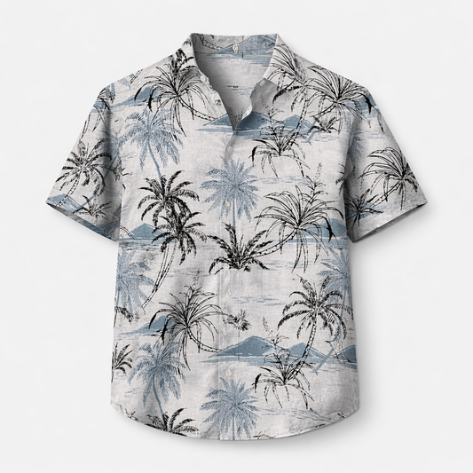Hawaiian linen beach shirt for men white