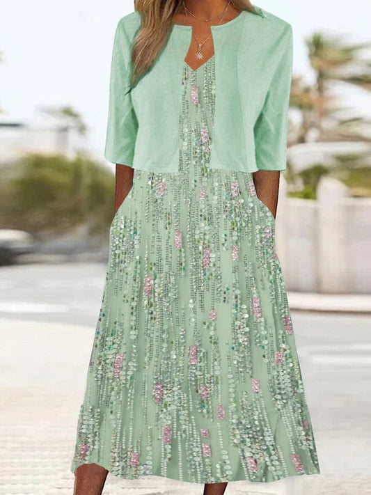 Almuth - Dvojdielne midi šaty s kvetinovou potlačou