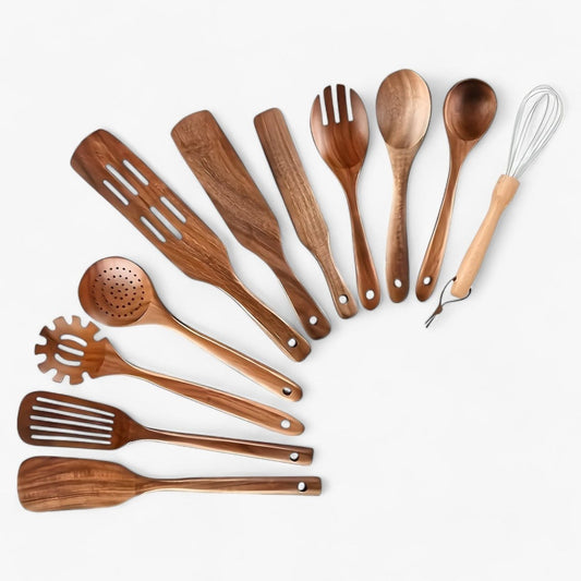 Set di 11 pezzi di utensili da cucina in legno resistenti al calore – WoodChef